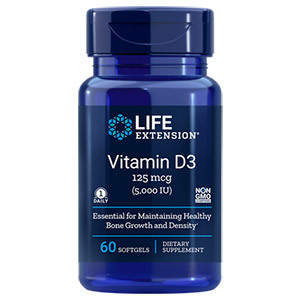 비타민 D3, 125 mcg (5000 IU), 60 소프트젤