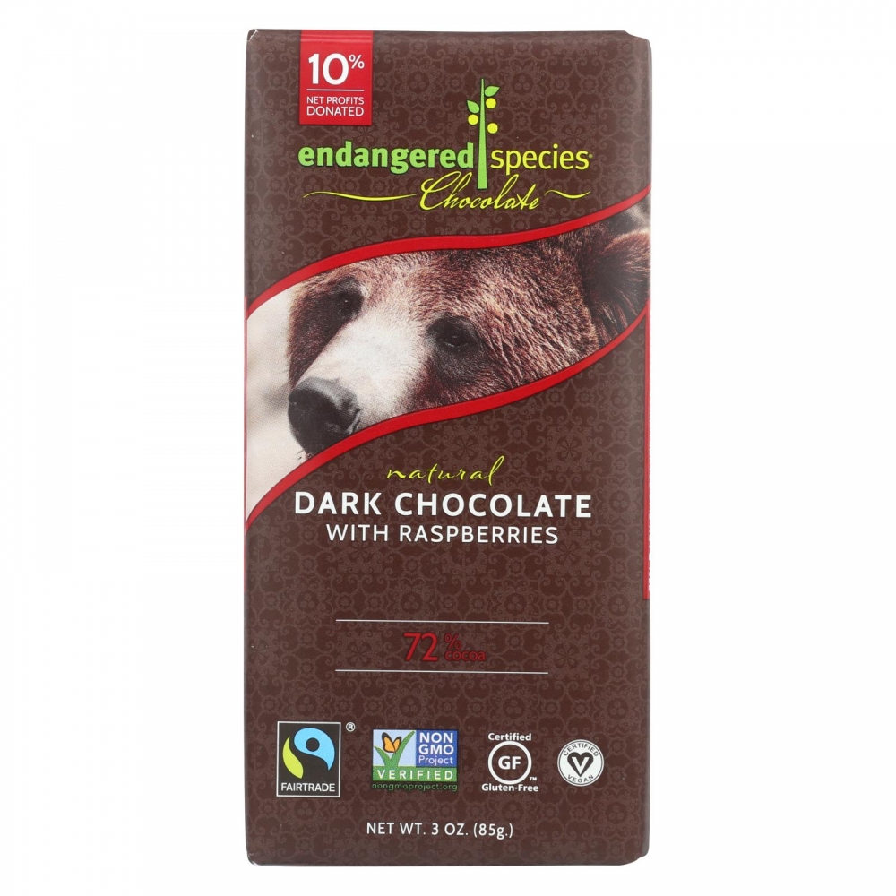 Endangered Species Natural Chocolate Bars - Dark Chocolate - 72 Percent Cocoa - Raspberries - 3 oz Bars - 12개 묶음상품