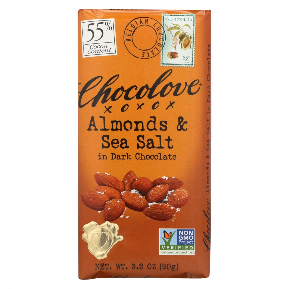 Chocolove Xoxox - Premium Chocolate Bar - Dark Chocolate - Almonds and Sea Salt - 3.2 oz Bars - 12개 묶음상품