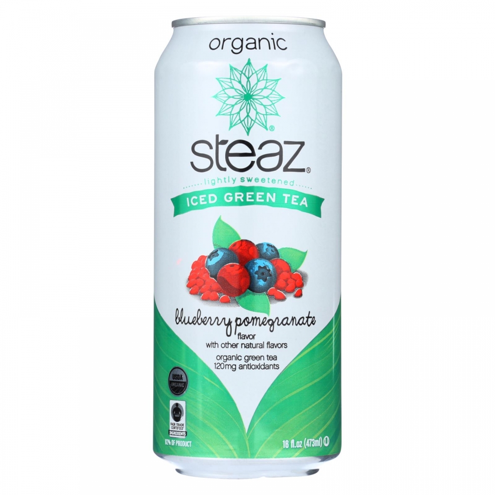 Steaz Lightly Sweetened Green Tea - Blueberry Pomegranate - 12개 묶음상품 - 16 Fl oz.