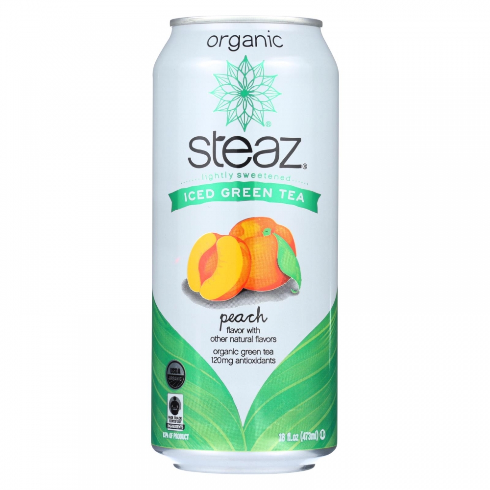 Steaz Lightly Sweetened Green Tea - Peach - 12개 묶음상품 - 16 Fl oz.
