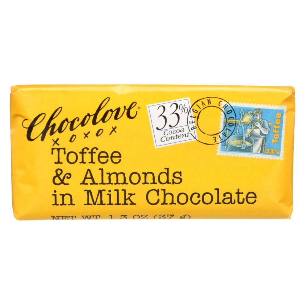 Chocolove Xoxox - Premium Chocolate Bar - Milk Chocolate - Toffee and Almonds - Mini - 1.3 oz Bars - 12개 묶음상품