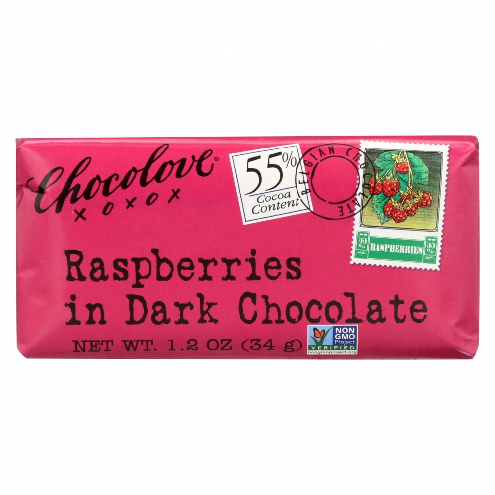 Chocolove Xoxox - Premium Chocolate Bar - Dark Chocolate - Raspberries - Mini - 1.2 oz Bars - 12개 묶음상품