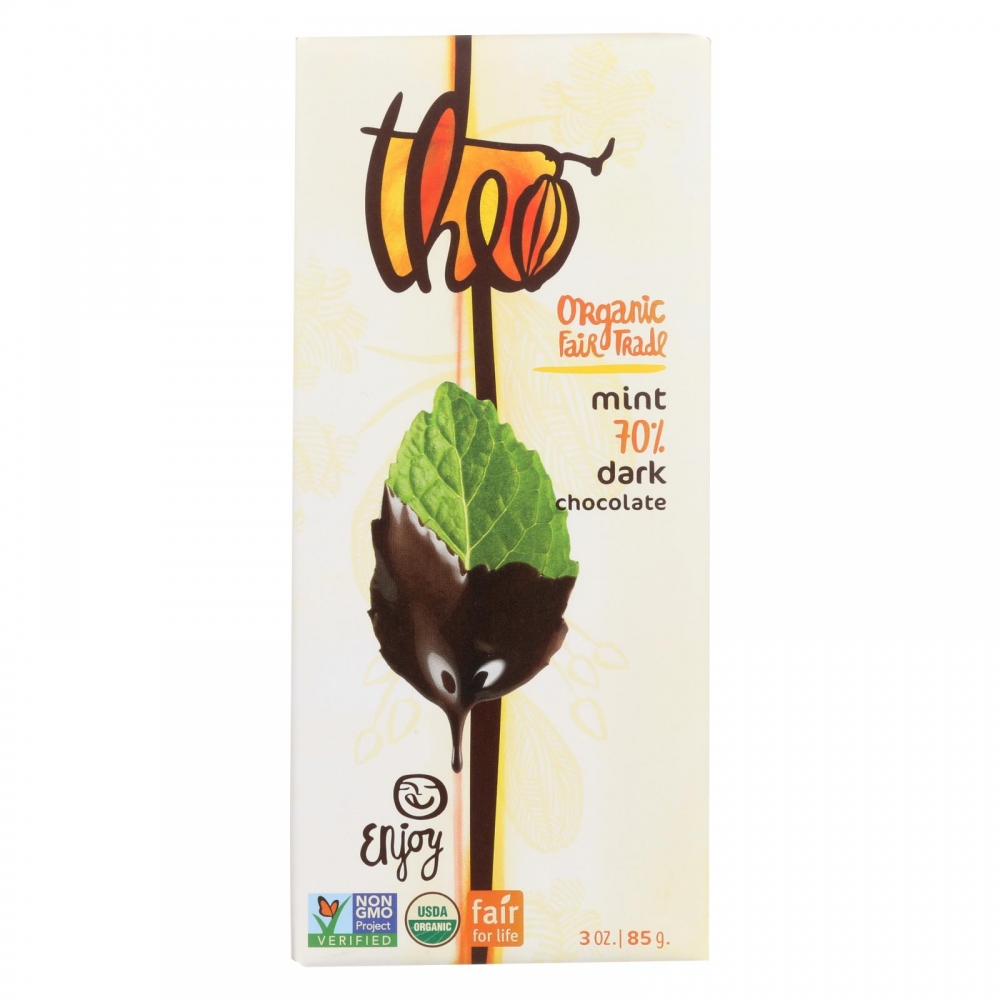 Theo Chocolate Organic Chocolate Bar - Classic - Dark Chocolate - 70 Percent Cacao - Mint - 3 oz Bars - 12개 묶음상품