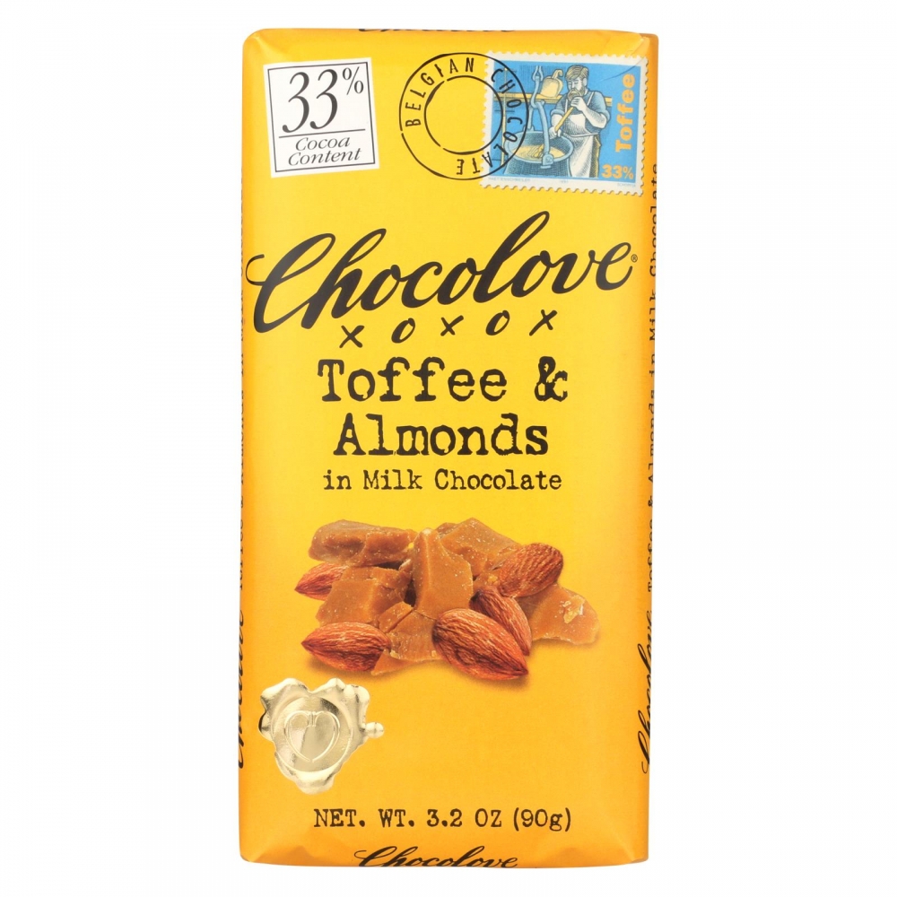 Chocolove Xoxox - Premium Chocolate Bar - Milk Chocolate - Toffee and Almonds - 3.2 oz Bars - 12개 묶음상품