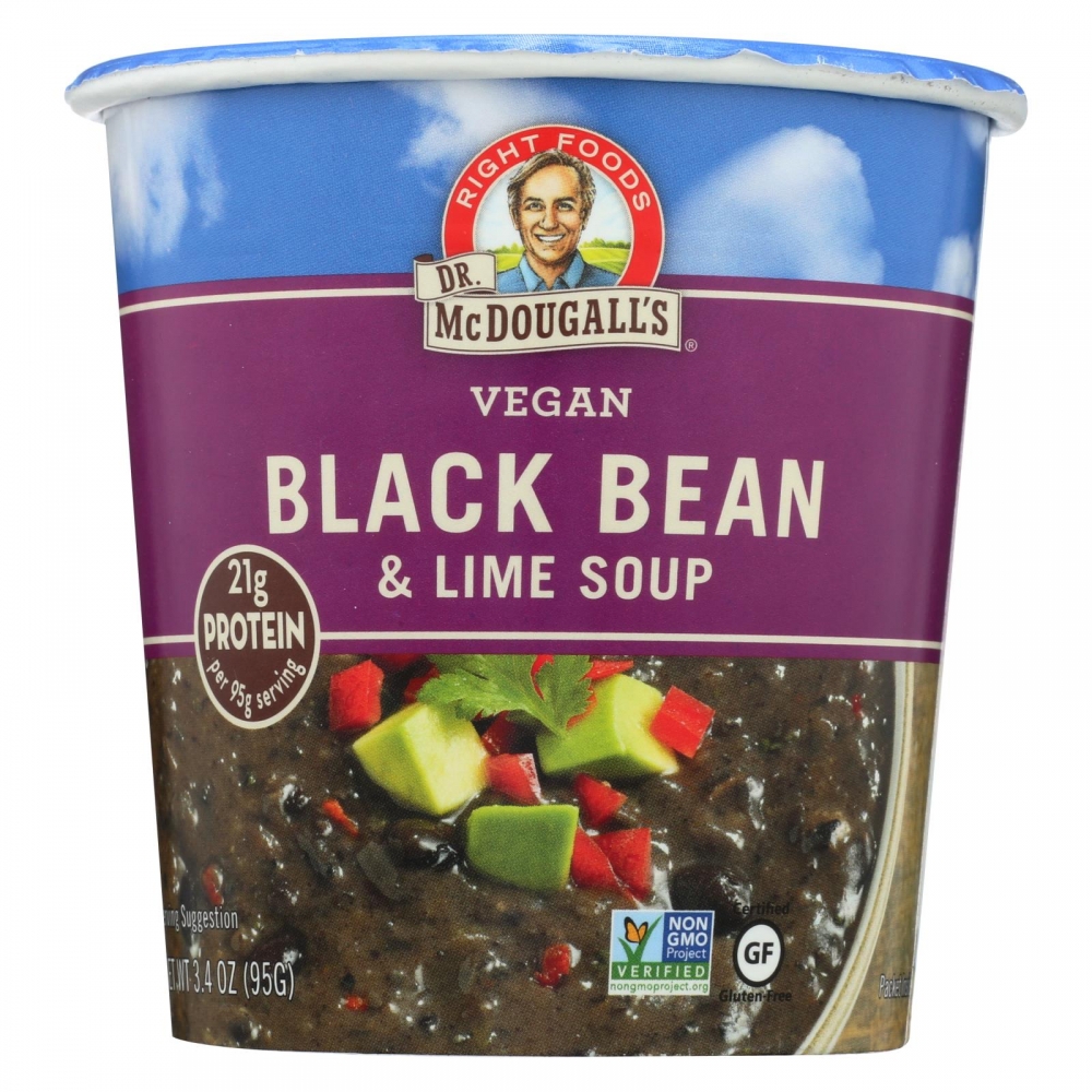 Dr. McDougall's Vegan Black Bean and Lime Soup Big Cup - 6개 묶음상품 - 3.4 oz.