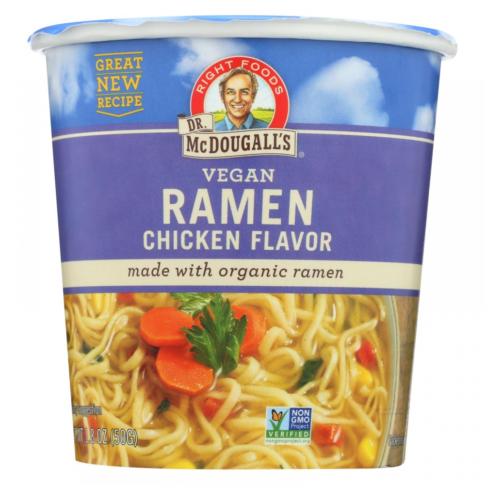 Dr. McDougall's Vegan Ramen Soup Big Cup with Noodles - Chicken - 6개 묶음상품 - 1.8 oz.