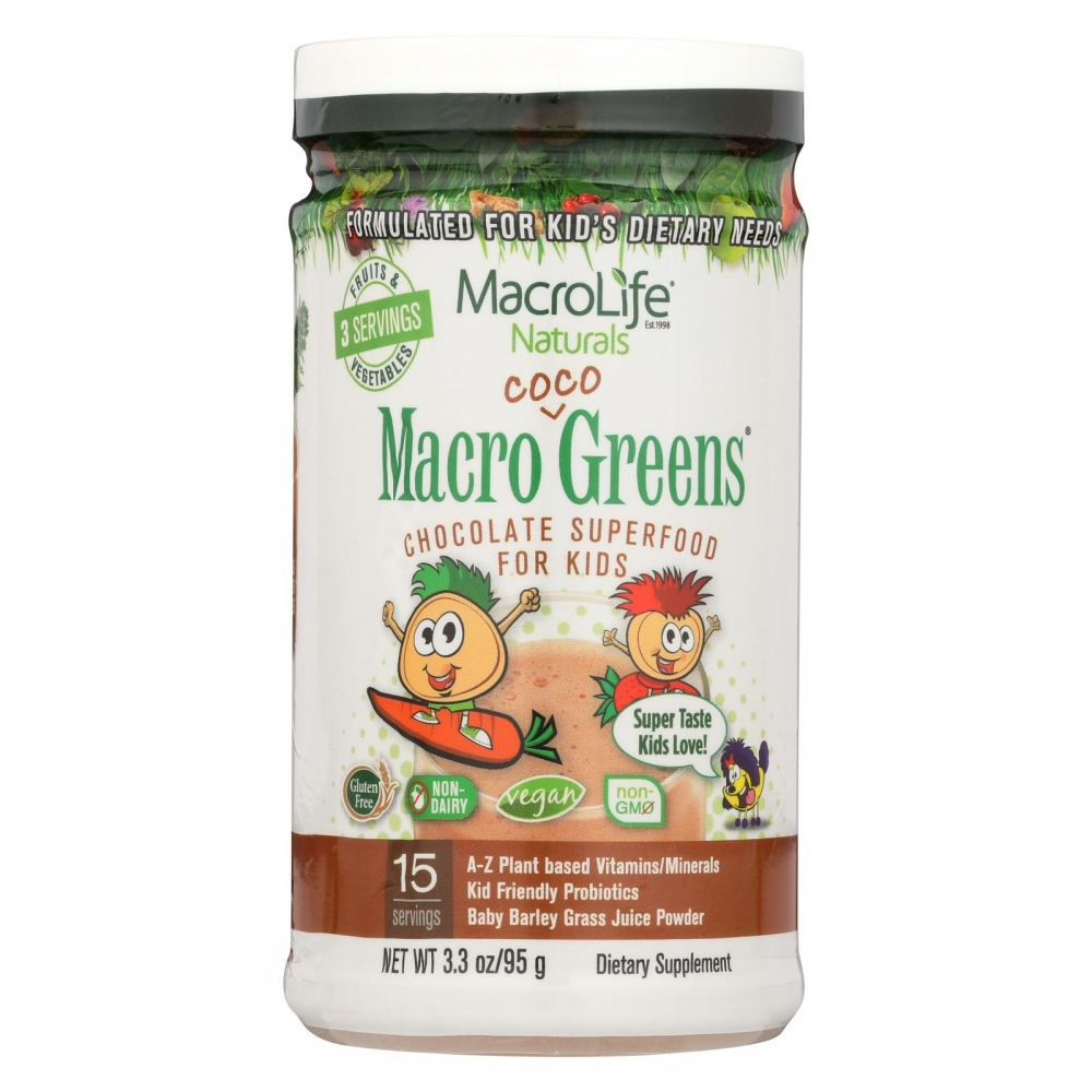Macrolife Naturals Jr. Macro Coco-greens For Kids Chocolate - 3.3 Oz