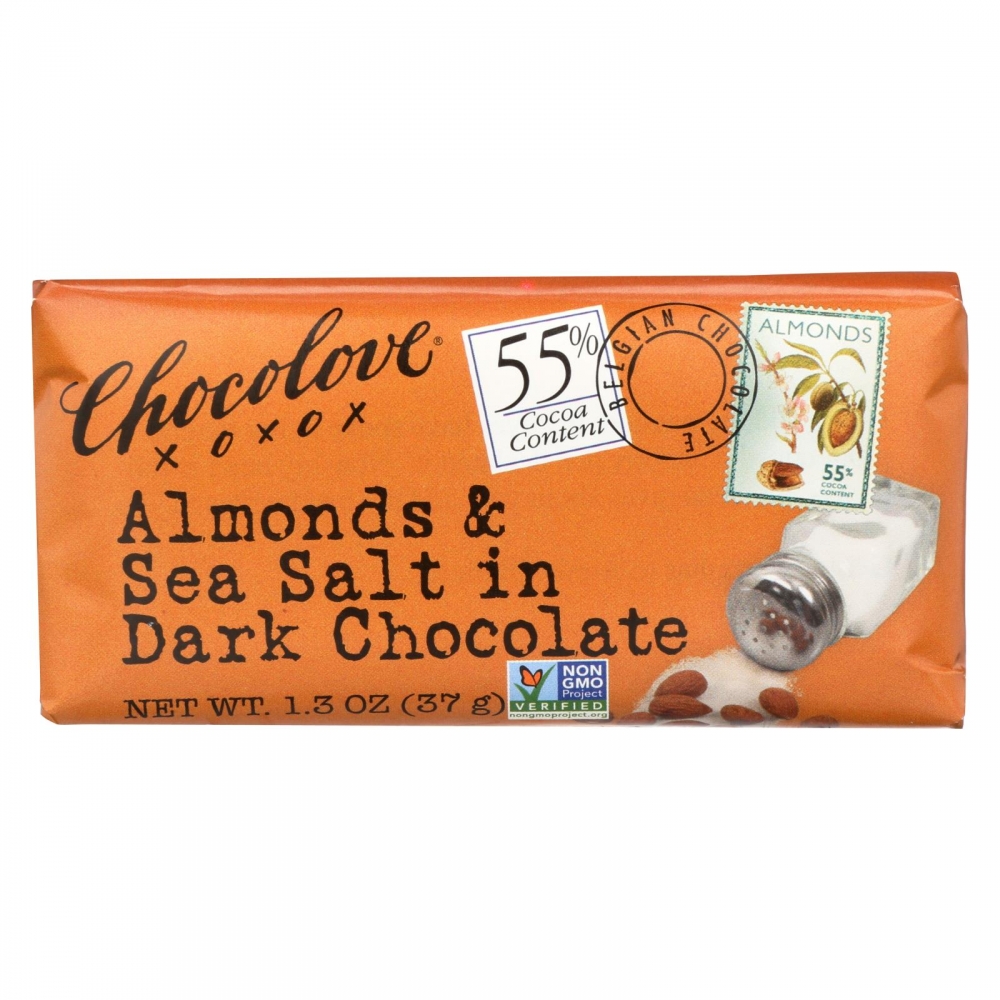 Chocolove Xoxox - Premium Chocolate Bar - Dark Chocolate - Almonds and Sea Salt - Mini 1.3 oz Bars - 12개 묶음상품