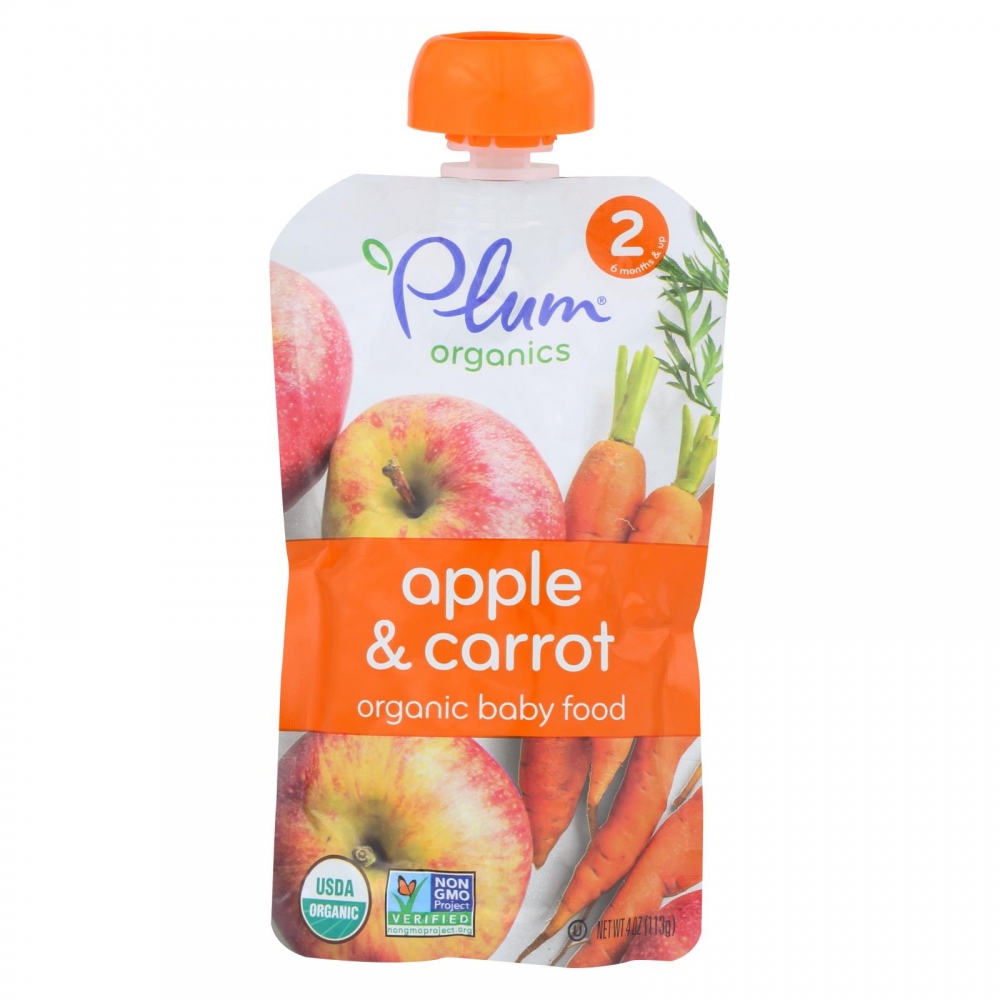 Plum Organics Baby Food - Organic -Apple and Carrot - Stage 2 - 6 Months and Up - 3.5 .oz - 6개 묶음상품