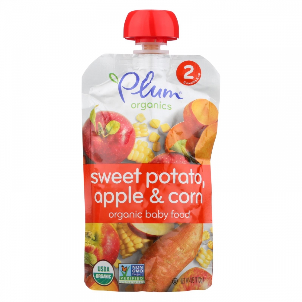 Plum Organics Baby Food - Organic -Sweet Potato Corn and Apple - Stage 2 - 6 Months and Up - 3.5 .oz - 6개 묶음상품