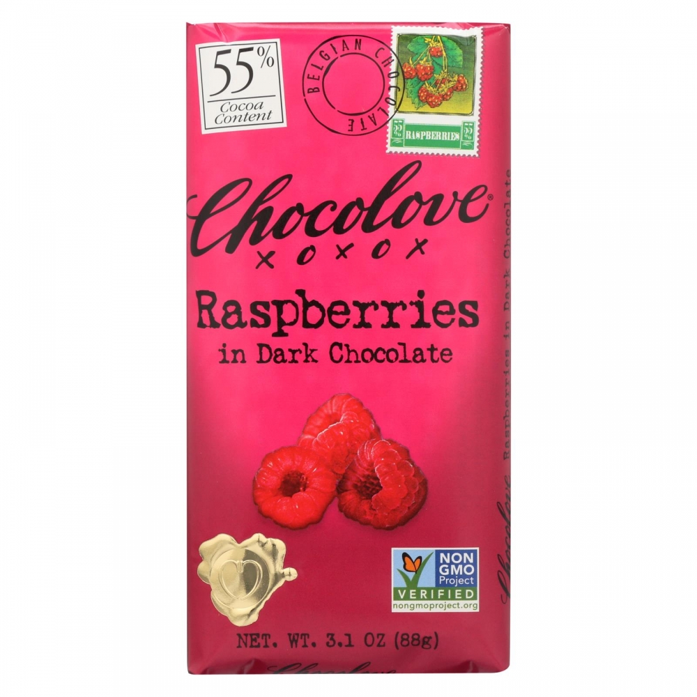Chocolove Xoxox - Premium Chocolate Bar - Dark Chocolate - Raspberries - 3.1 oz Bars - 12개 묶음상품