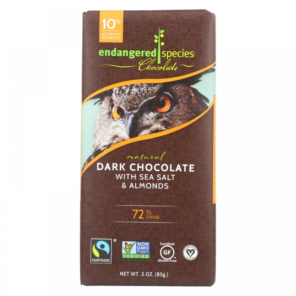 Endangered Species Natural Chocolate Bar - Dark Chocolate - 72 Percent Cocoa - Sea Salt and Almonds - 3 oz Bars - 12개 묶음상품