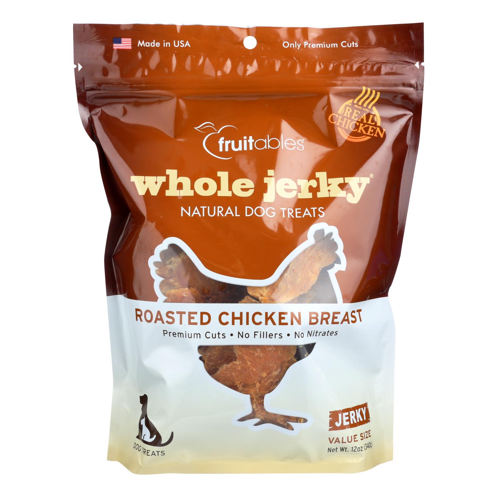Fruitables Roasted Chicken Breast Whole Jerky Natural Dog Treats - Case of 6 - 12 OZ