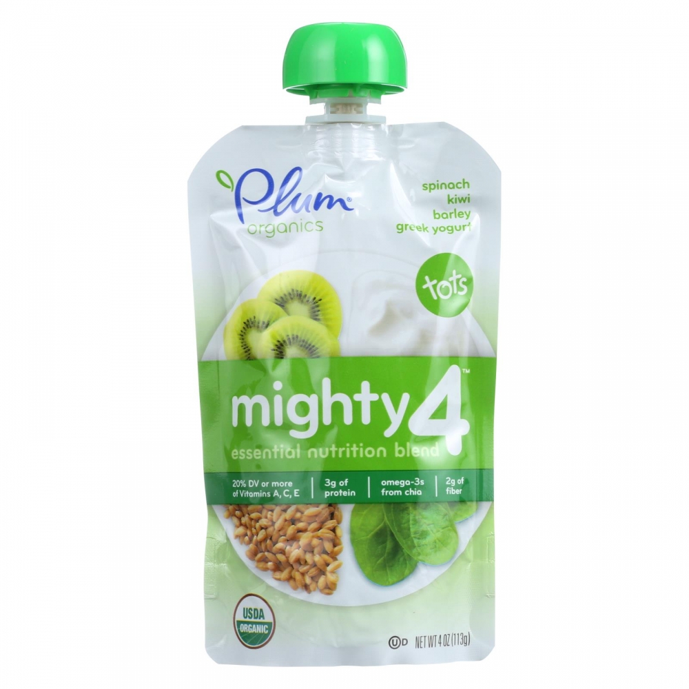 Plum Organics Essential Nutrition Blend - Mighty 4 - Spinach Kiwi Barley Greek Yogurt - 4 oz - 6개 묶음상품