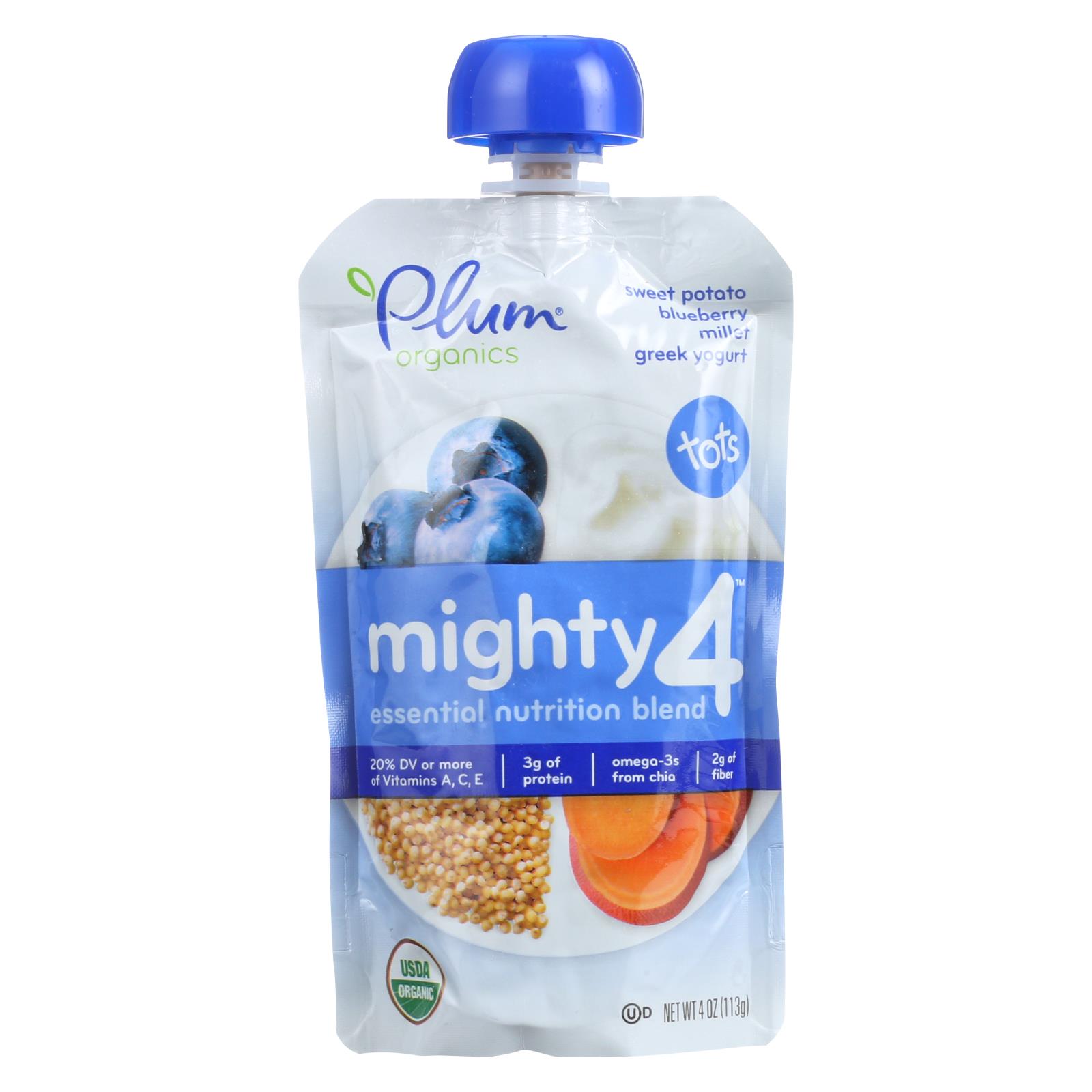 Plum Organics Plum Mighty 4 Tots Snacks Blueberry Sweet Potato Millet - 6개 묶음상품 - 4 OZ