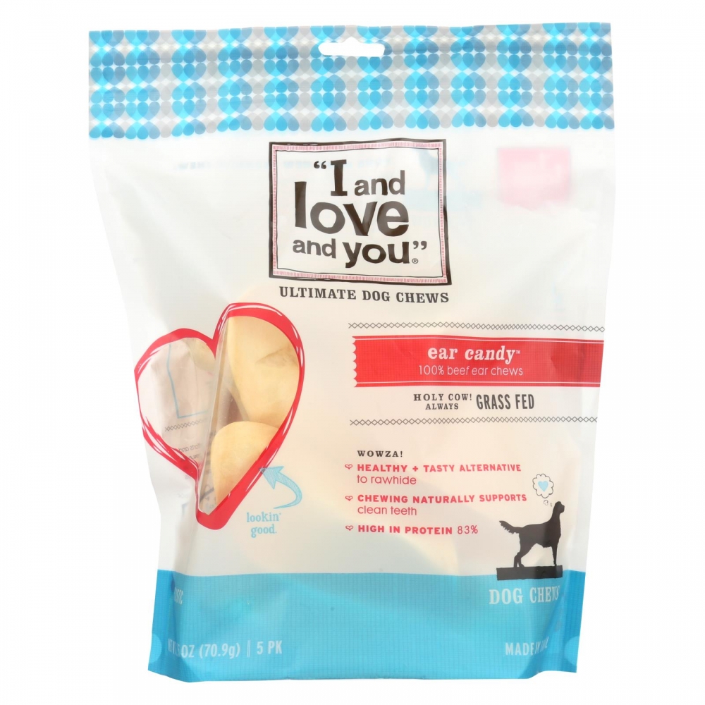 I And Love And You Dog Chews - Ear Candy - Beef Ear - 5 count - 6개 묶음상품