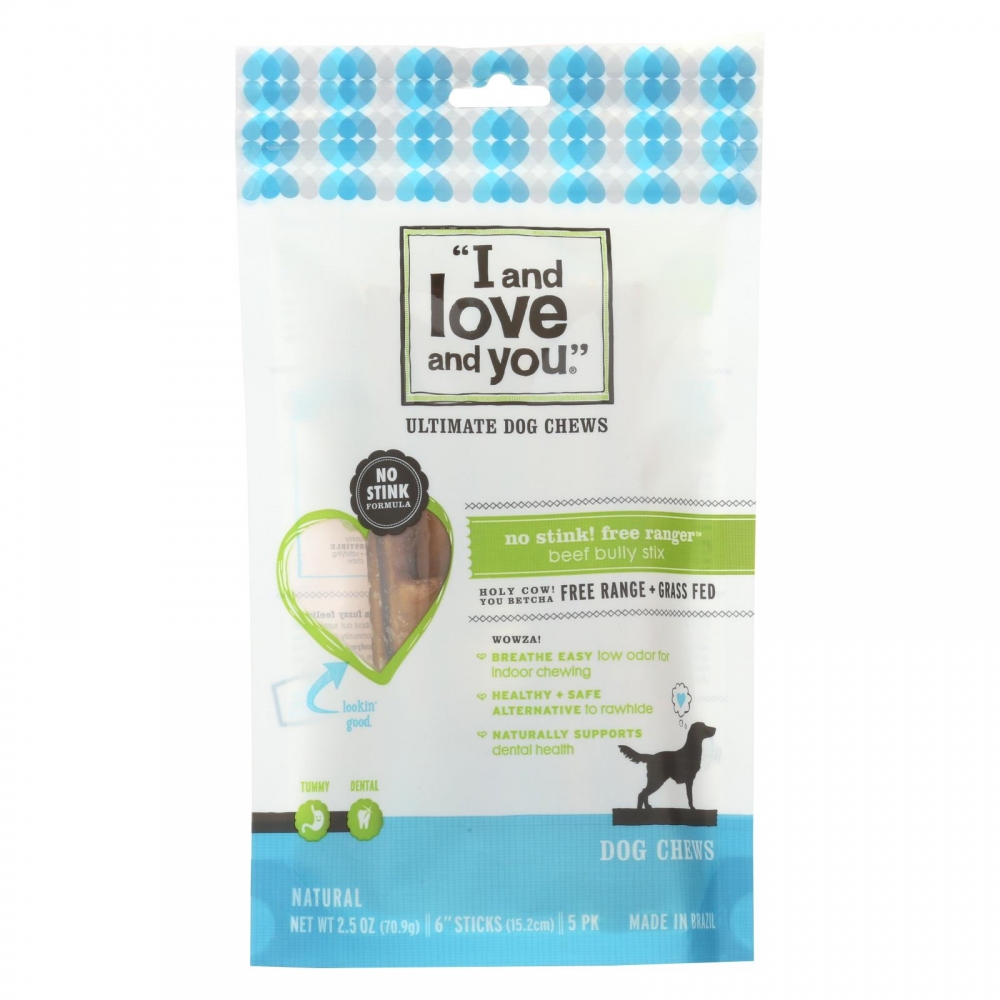 I And Love And You Dog Chews - No Stink Free Ranger Bully Stix - Beef - 5 count - 6개 묶음상품