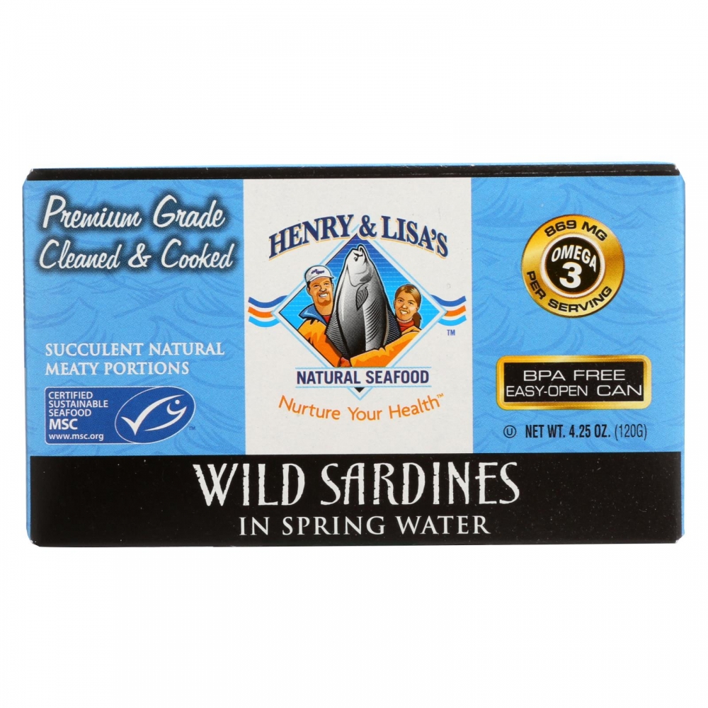 Henry and Lisa's Natural Seafood Wild Sardines in Spring Water - 12개 묶음상품 - 4.25 oz.