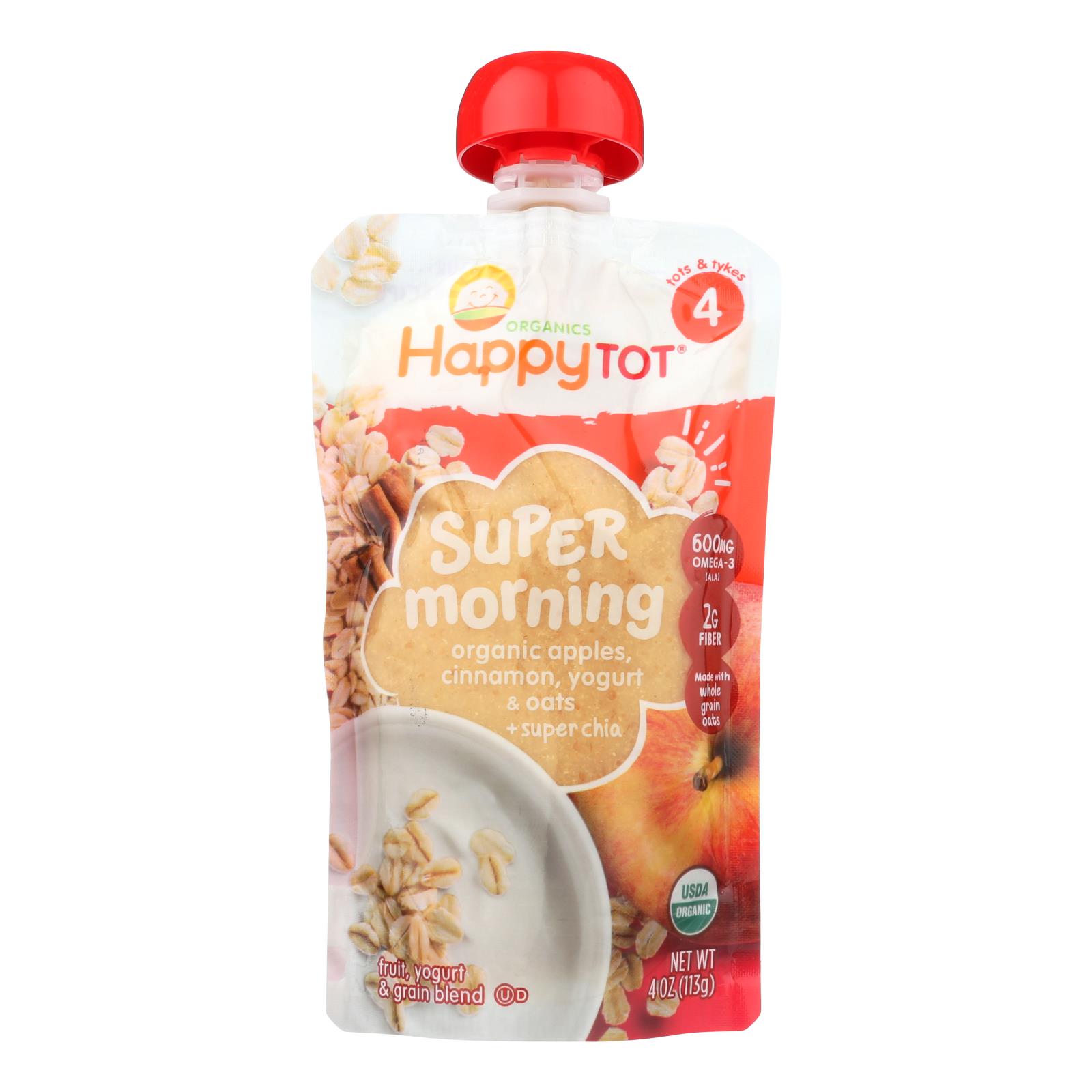 Happy Tot Super Morning Organic Apples, Cinnamon, Yogurt And Oats + Super Chia - 16개 묶음상품 - 4 OZ