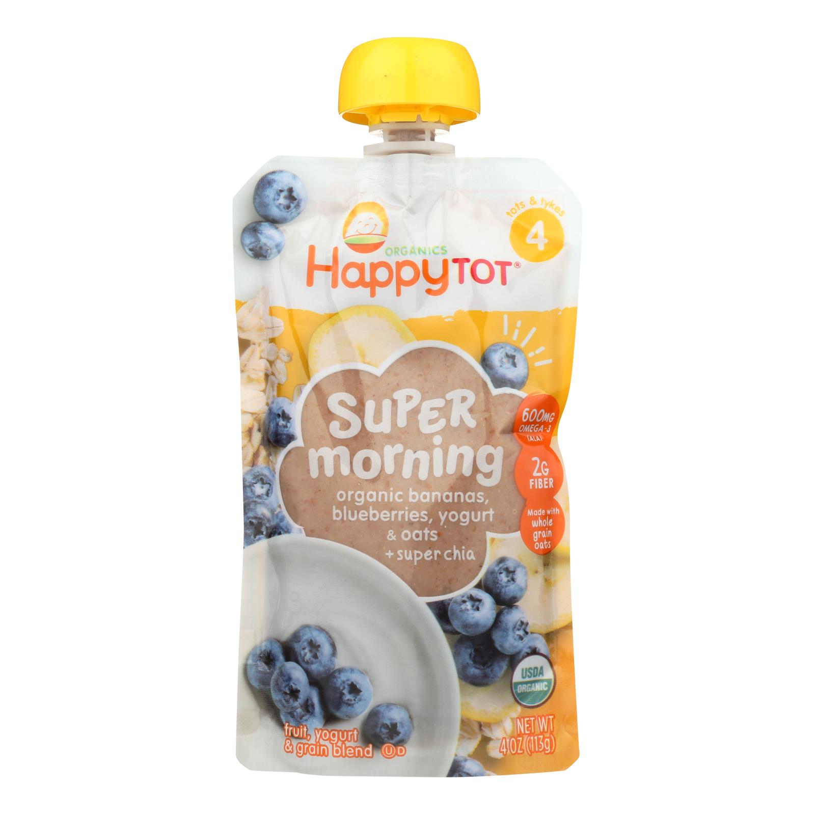 Happy Tot Super Morning Organic Bananas, Blueberries, Yogurt And Oats + Super Chia - 16개 묶음상품 - 4 OZ
