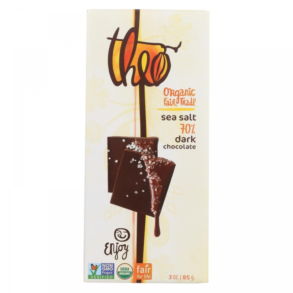 Theo Chocolate Organic Chocolate Bar - Classic - Dark Chocolate - 70 Percent Cacao - Sea Salt - 3 oz Bars - 12개 묶음상품