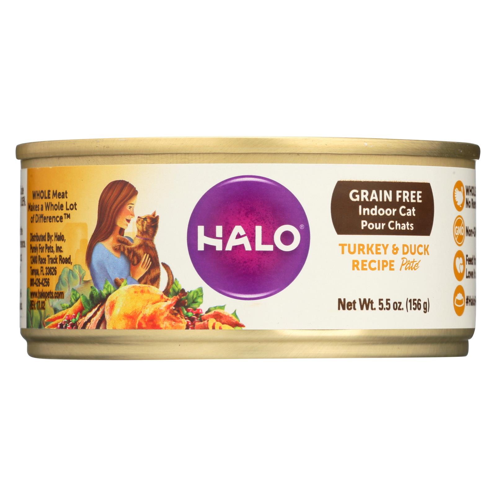 Halo, Purely For Pets Indoor Cat, Grain Free Turkey & Duck Recipe Pate - 12개 묶음상품 - 5.5 OZ