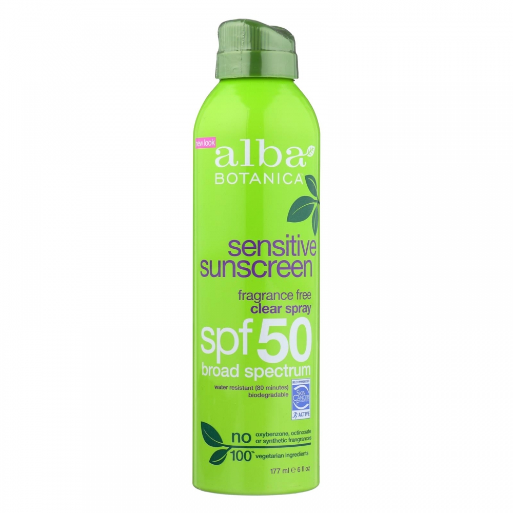 Alba Botanica Sunscreen - Very Emollient - Clear Spray SPF 50 - Fragrance Free - 6 oz