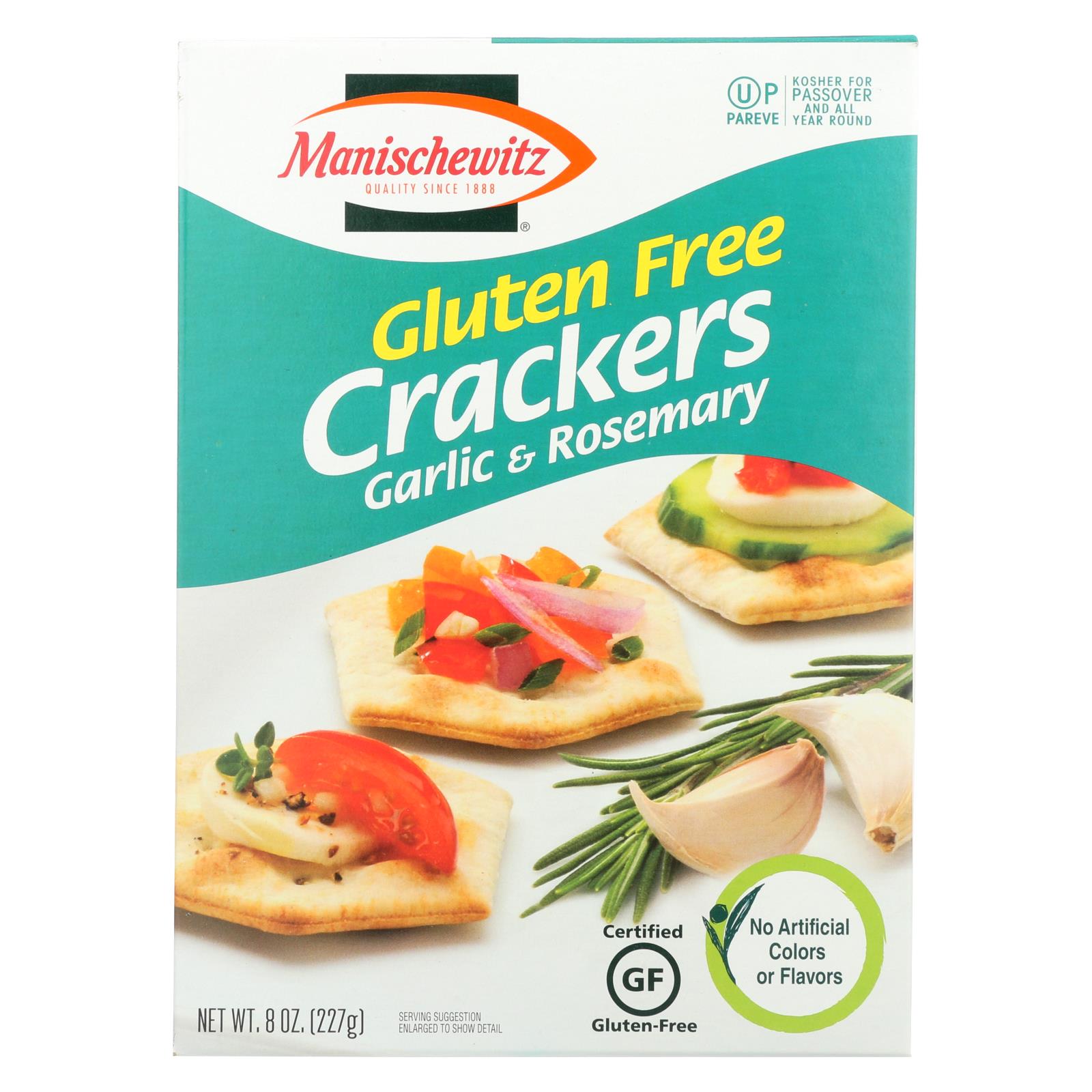Manischewitz - Gluten Free Crackers - Garlic and Rosemary - 12개 묶음상품 - 8 oz.