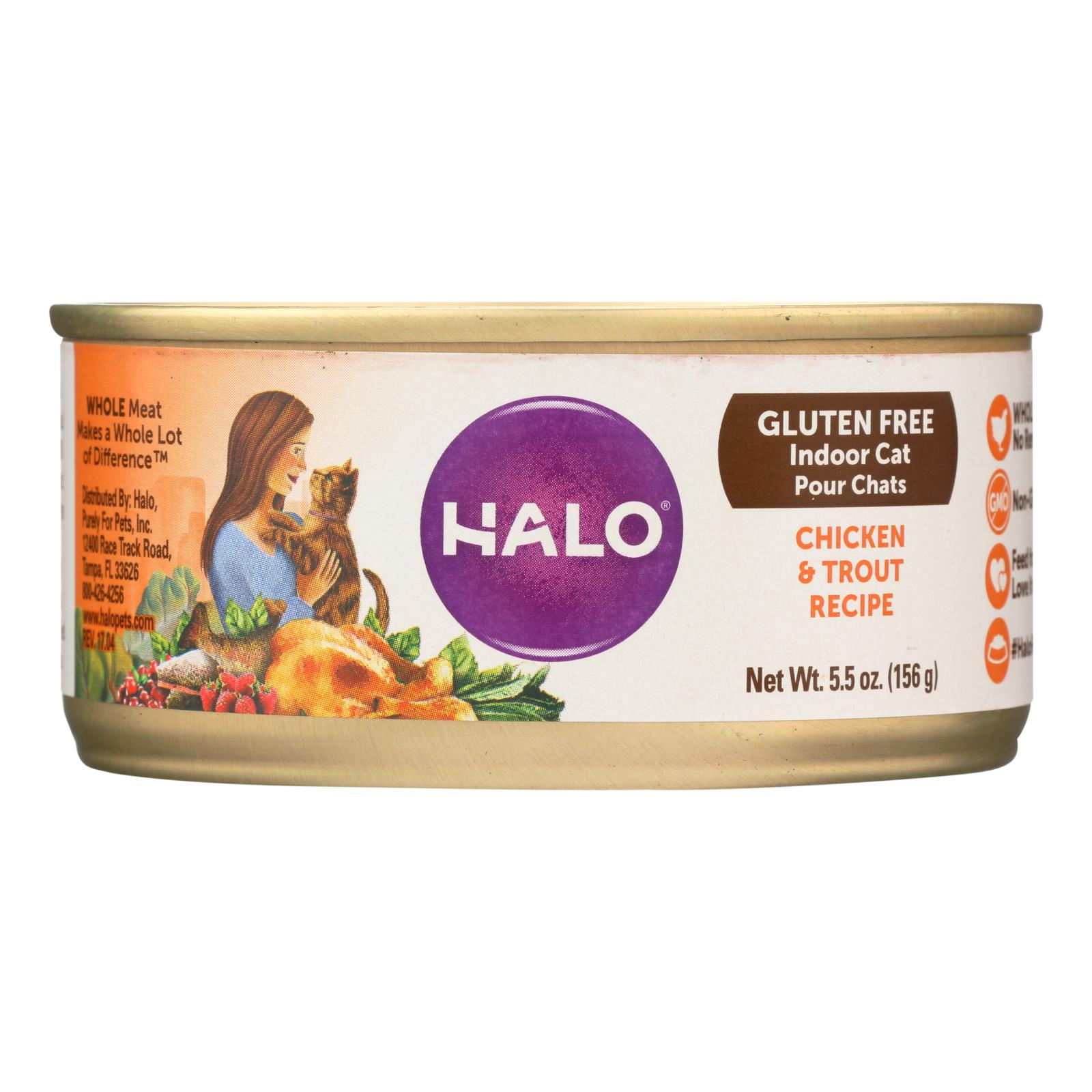 Halo Gluten-Free Indoor Cat Chicken & Trout Recipe - 12개 묶음상품 - 5.5 OZ