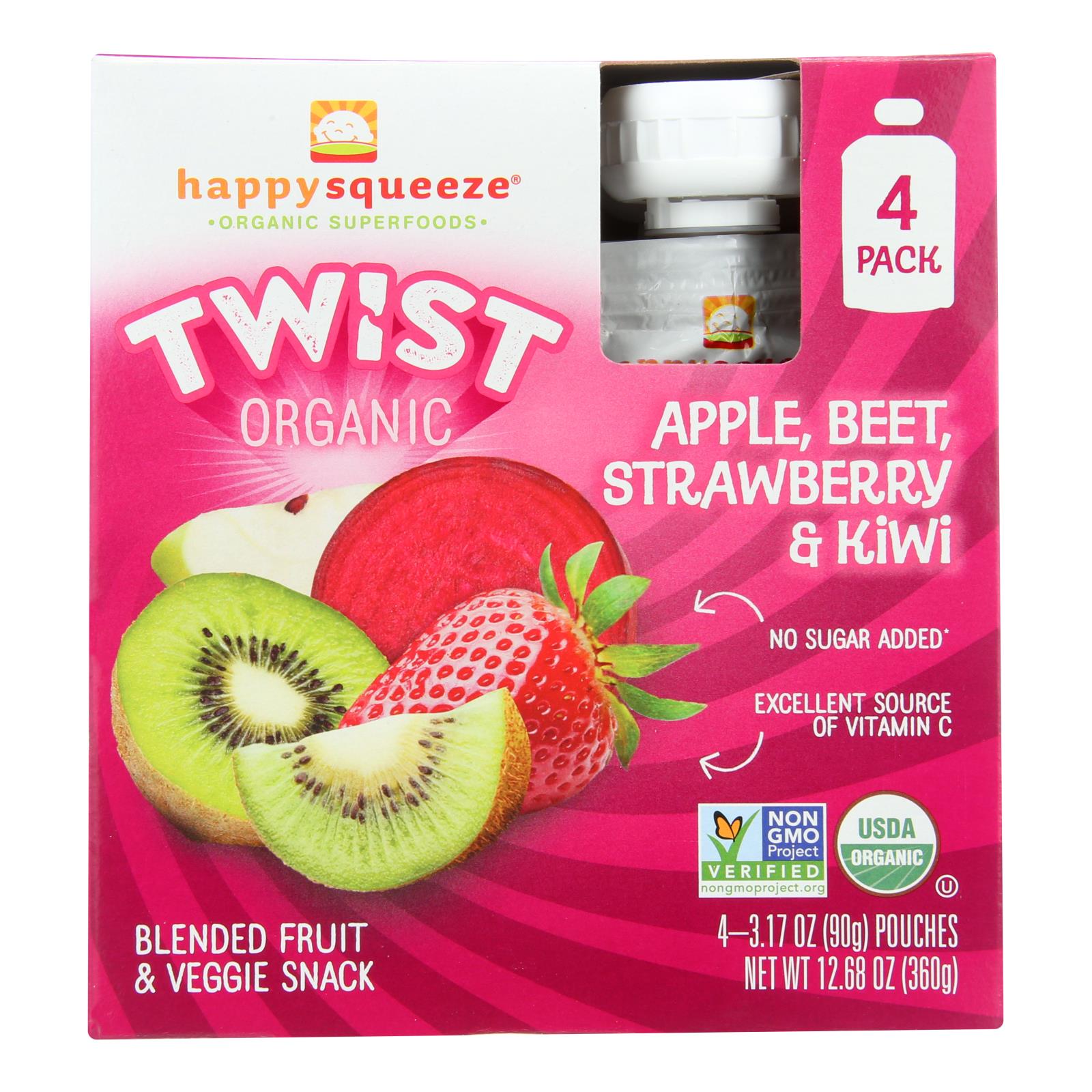 Happy Squeeze Organic Superfoods Twist Organic Blended Fruit & Veggie Snack - Case of 4 - 4/3.17 Z