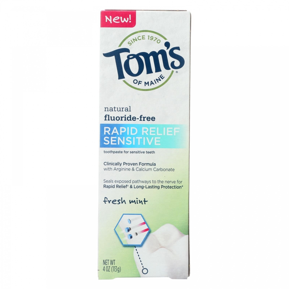 Tom's of Maine Rapid Relief Sensitive Toothpaste - Fresh Mint Fluoride-Free - 6개 묶음상품 - 4 oz.