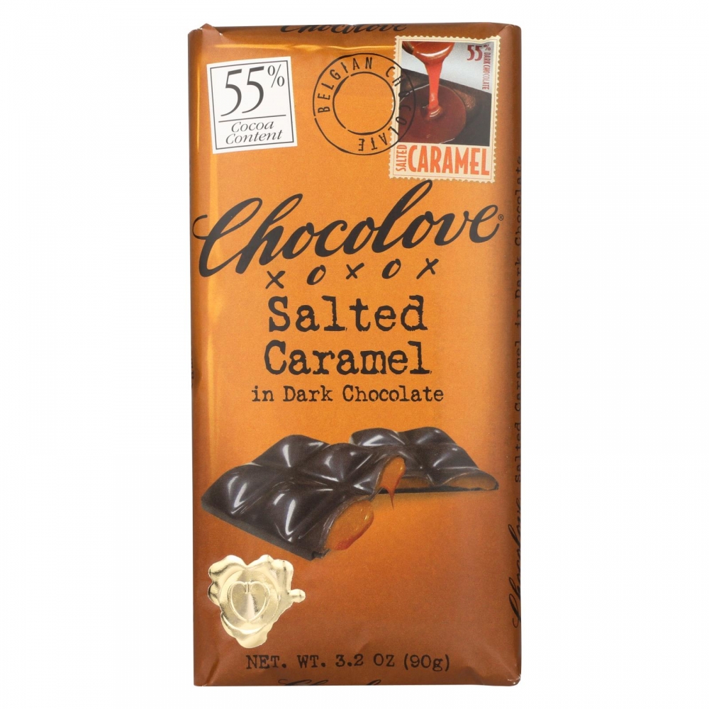 Chocolove Xoxox - Dark Chocolate Bar - Salted Caramel - 10개 묶음상품 - 3.2 oz