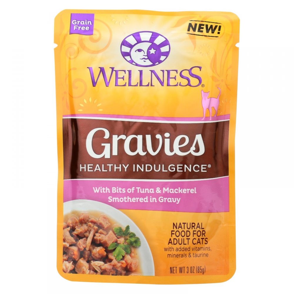 Wellness Pet Products Cat Food - Gravies with Bits of Tuna and Mackerel Smothered In Gravy - 24개 묶음상품 - 3 oz.