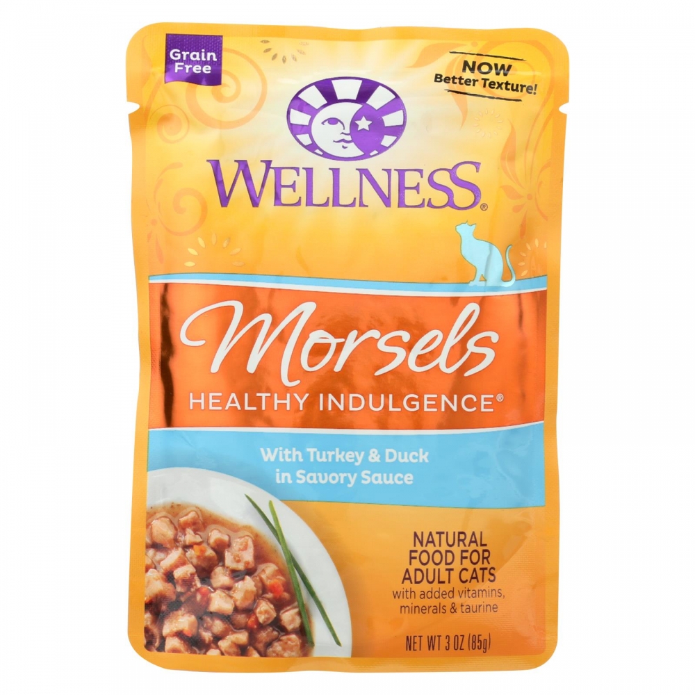 Wellness Pet Products Cat Food - Morsels with Turkey and Duck In Savory Sauce - 24개 묶음상품 - 3 oz.