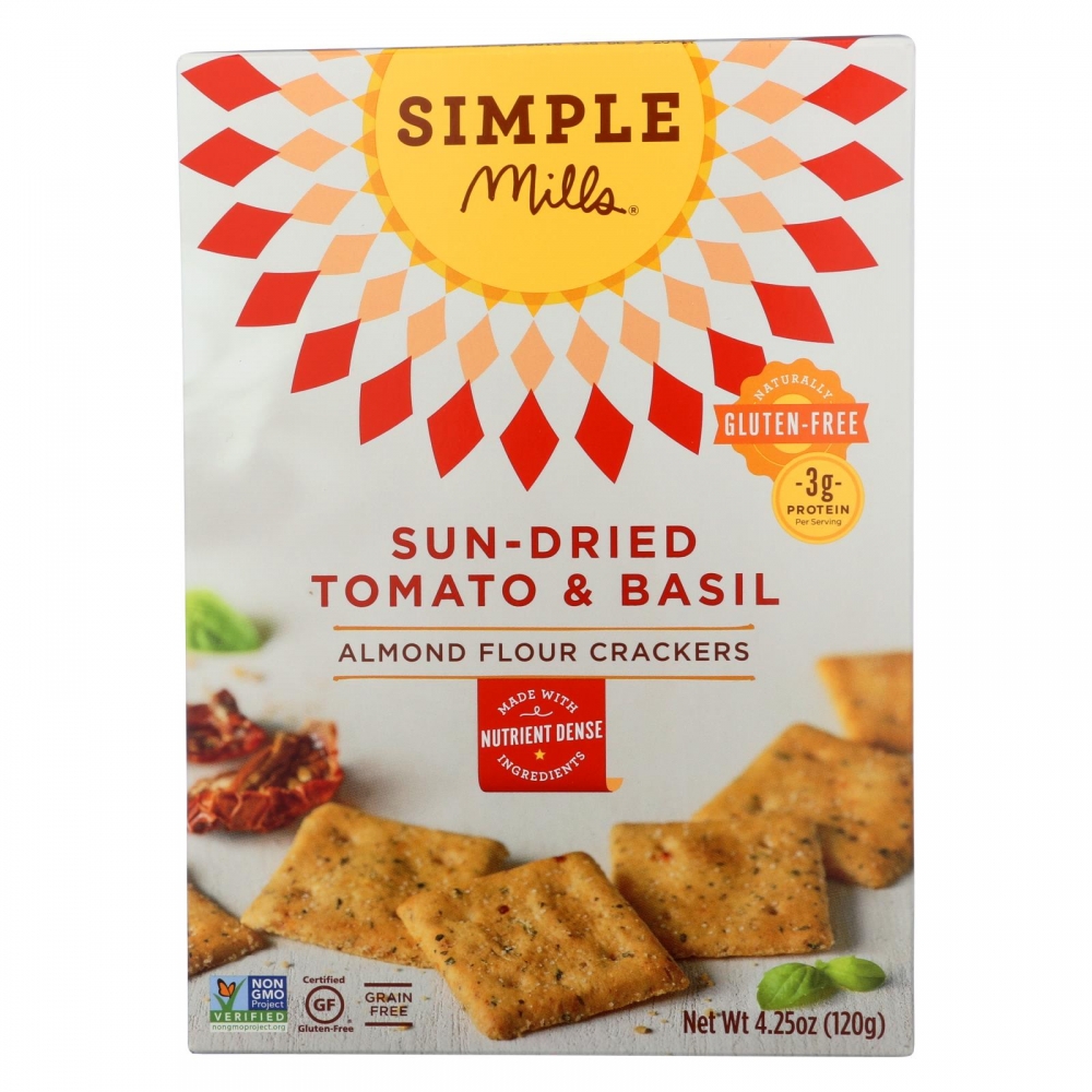 Simple Mills Sun Dried Tomato and Basil Almond Flour Crackers - 6개 묶음상품 - 4.25 oz.