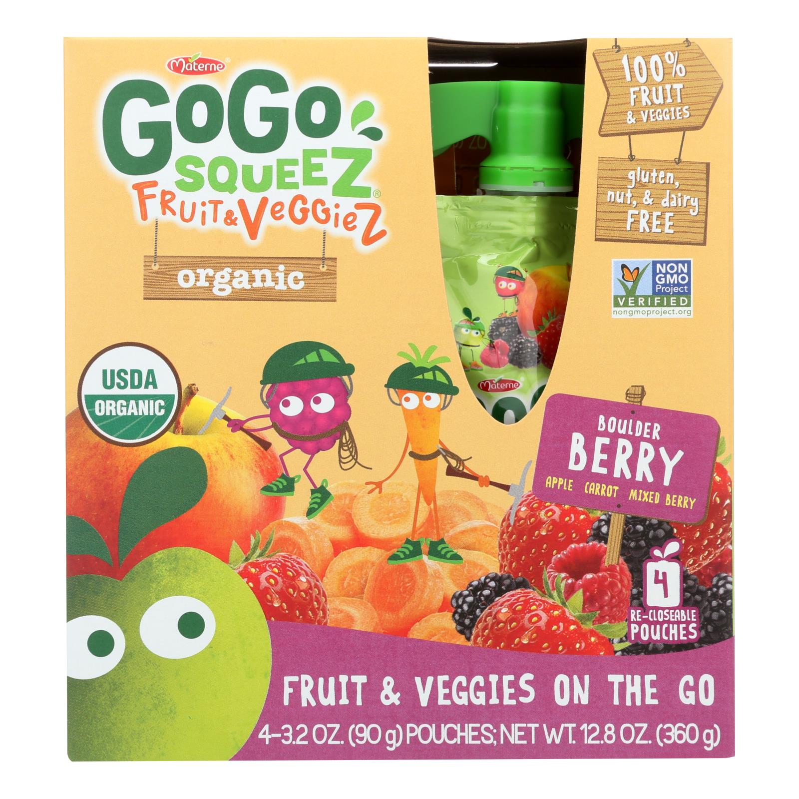Gogo Squeez Bolder Berry Organic Fruit & Veggiez On The Go - 12개 묶음상품 - 4/3.2 OZ