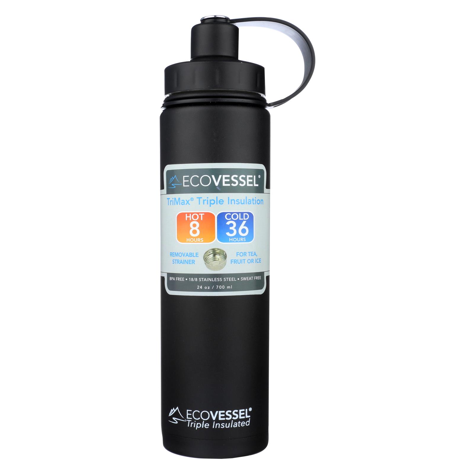 Ecovessel Boulder Black Shadow Water Bottles - Case of 6 - 24 OZ
