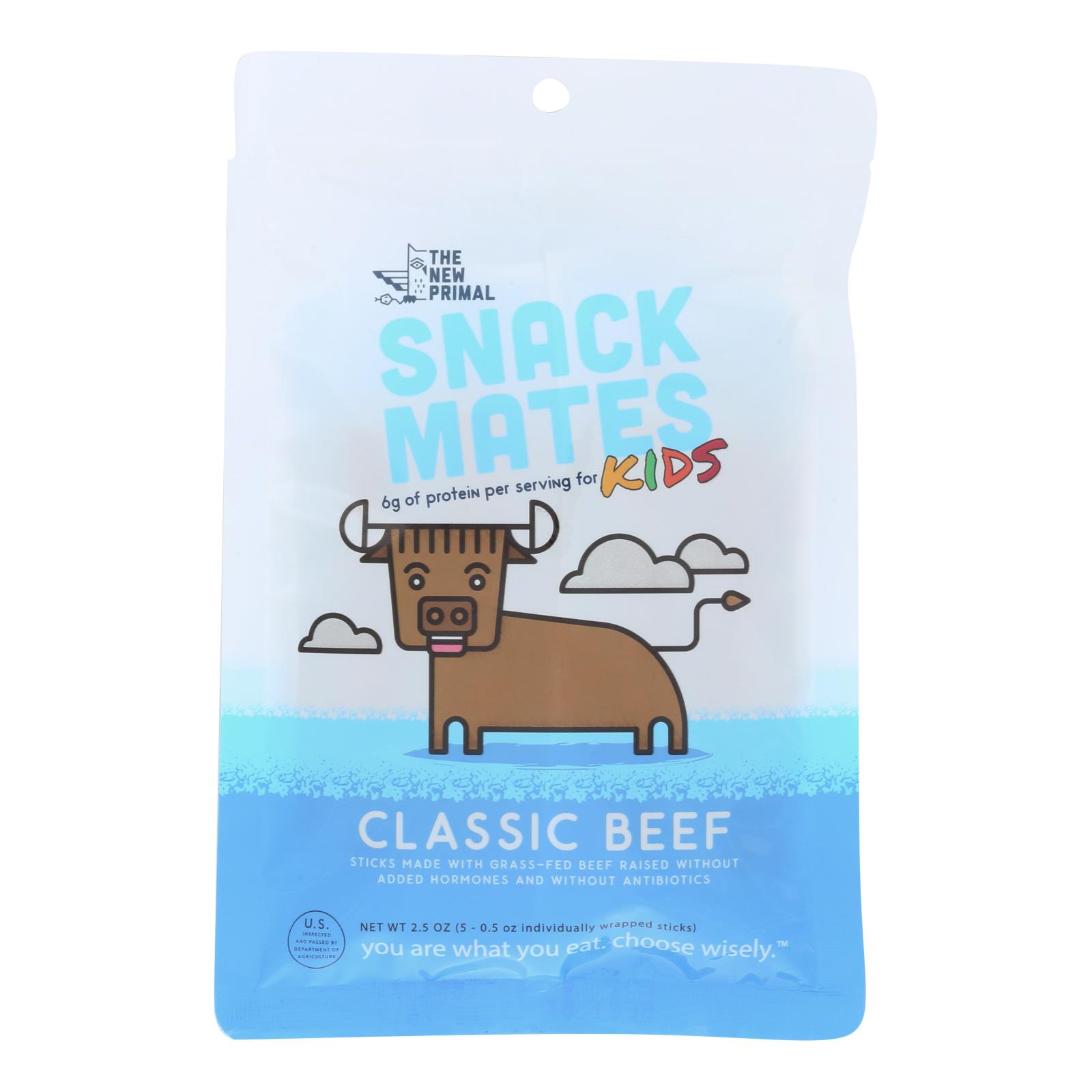 The New Primal Snack Mates Beef Sticks - Case of 8 - 2.5 OZ