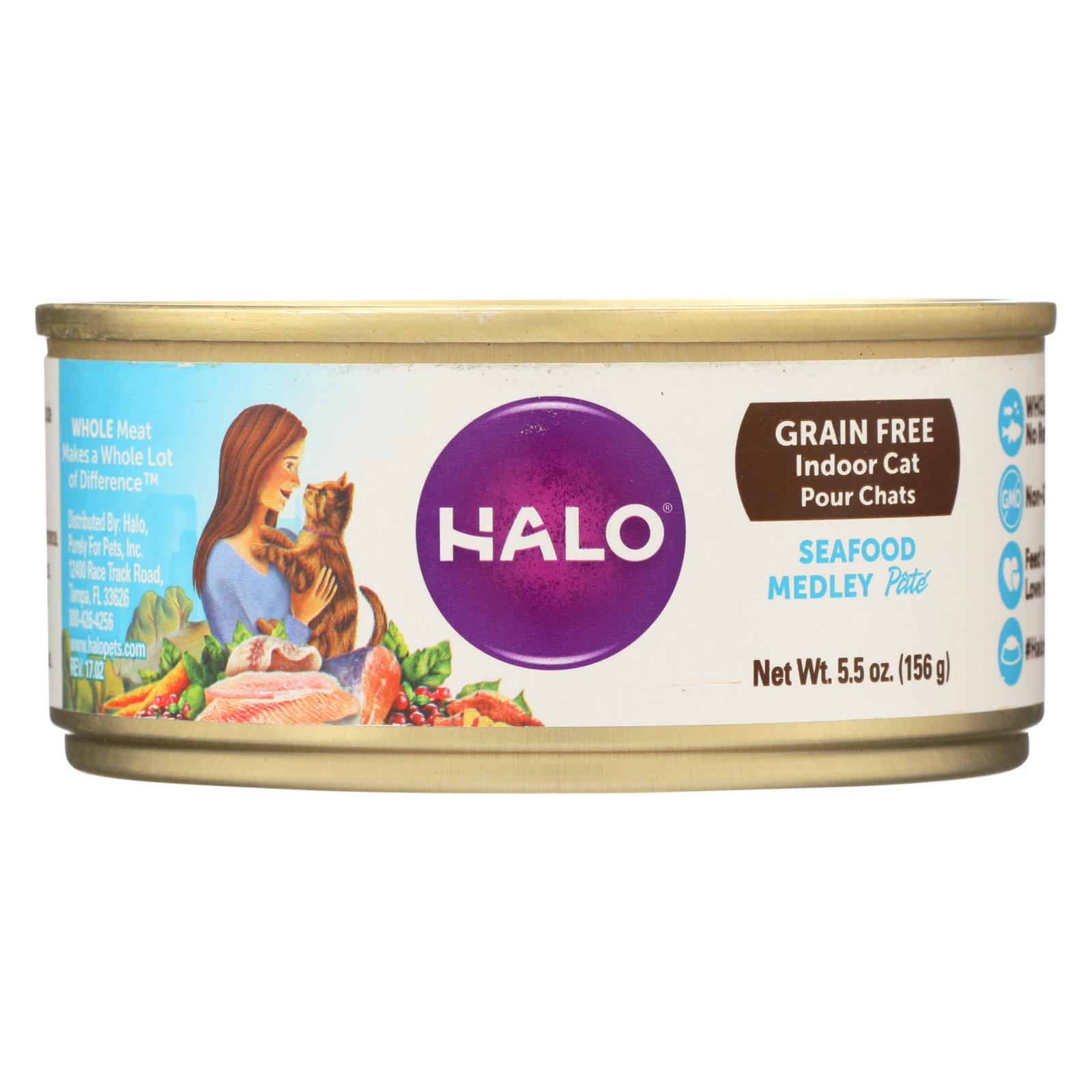 Halo Purely For Pets Indoor Cat Grain Free Seafood Medley Recipe Pate - Case of 12 - 5.5 OZ