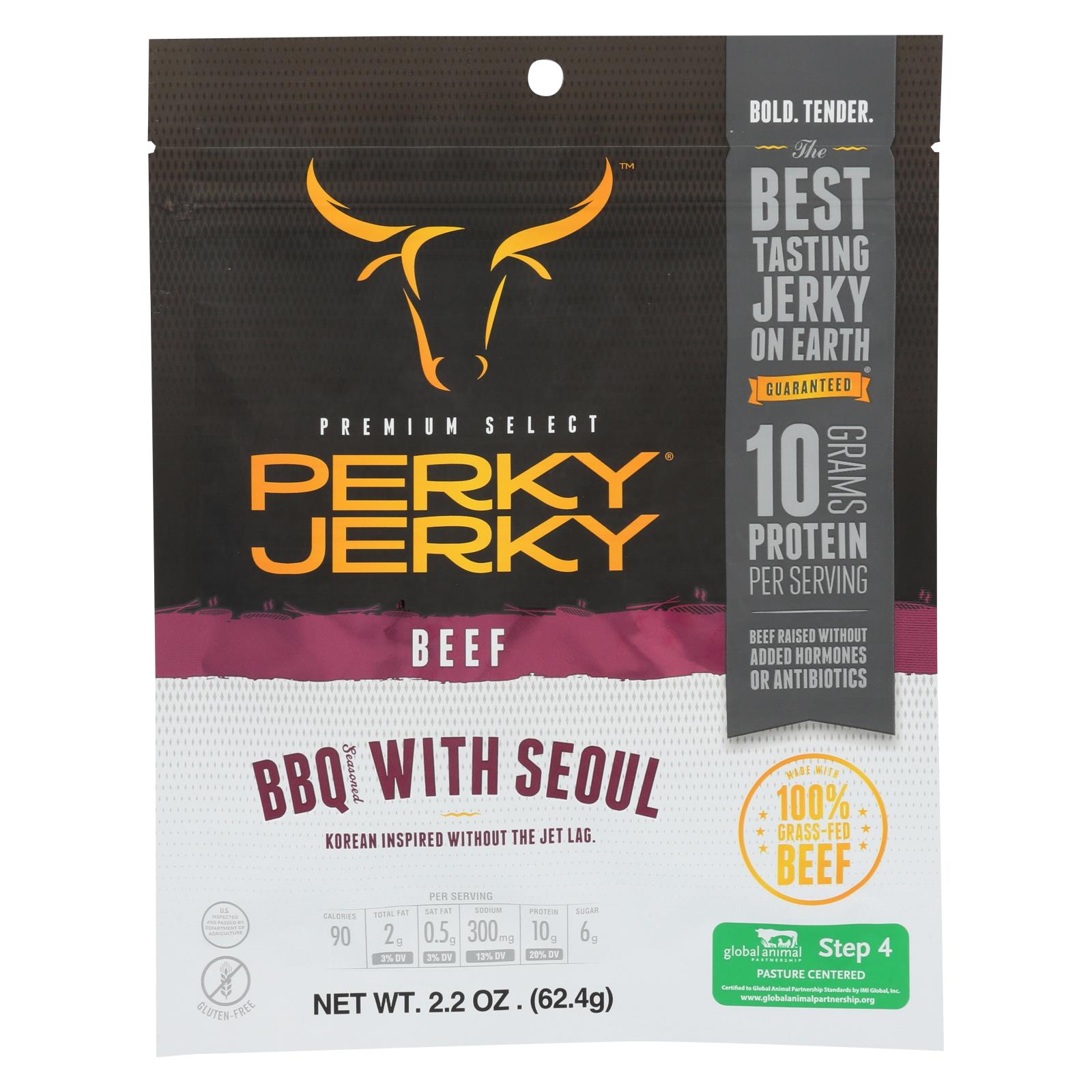 Perky Jerky Beef Jerky Seasoned BBQ With Seoul - Case of 8 - 2.2 OZ