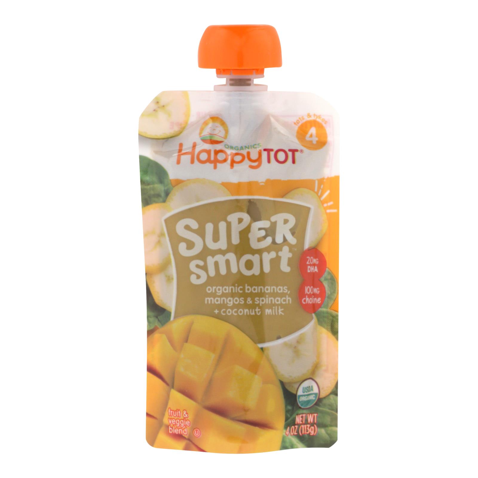 Happy Tot Super Smart Organic Bananas, Mangos, & Spinach + Coconut Milk - 16개 묶음상품 - 4 0Z