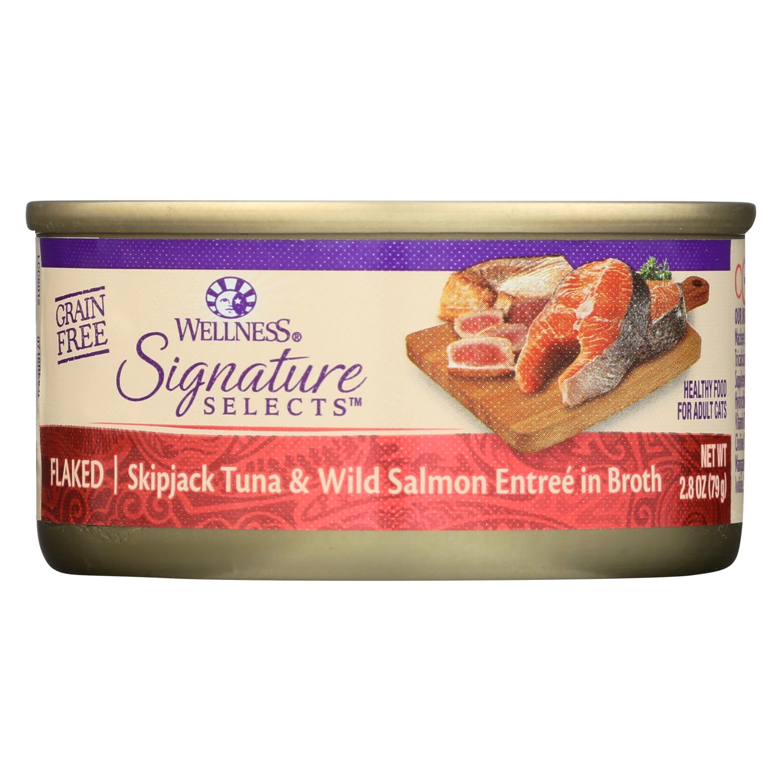 Wellness Pet Products - Signature Selects Cat Food - Skipjack Tuna and Wild Salmon Entrée in Broth - 12개 묶음상품 - 2.8 oz.