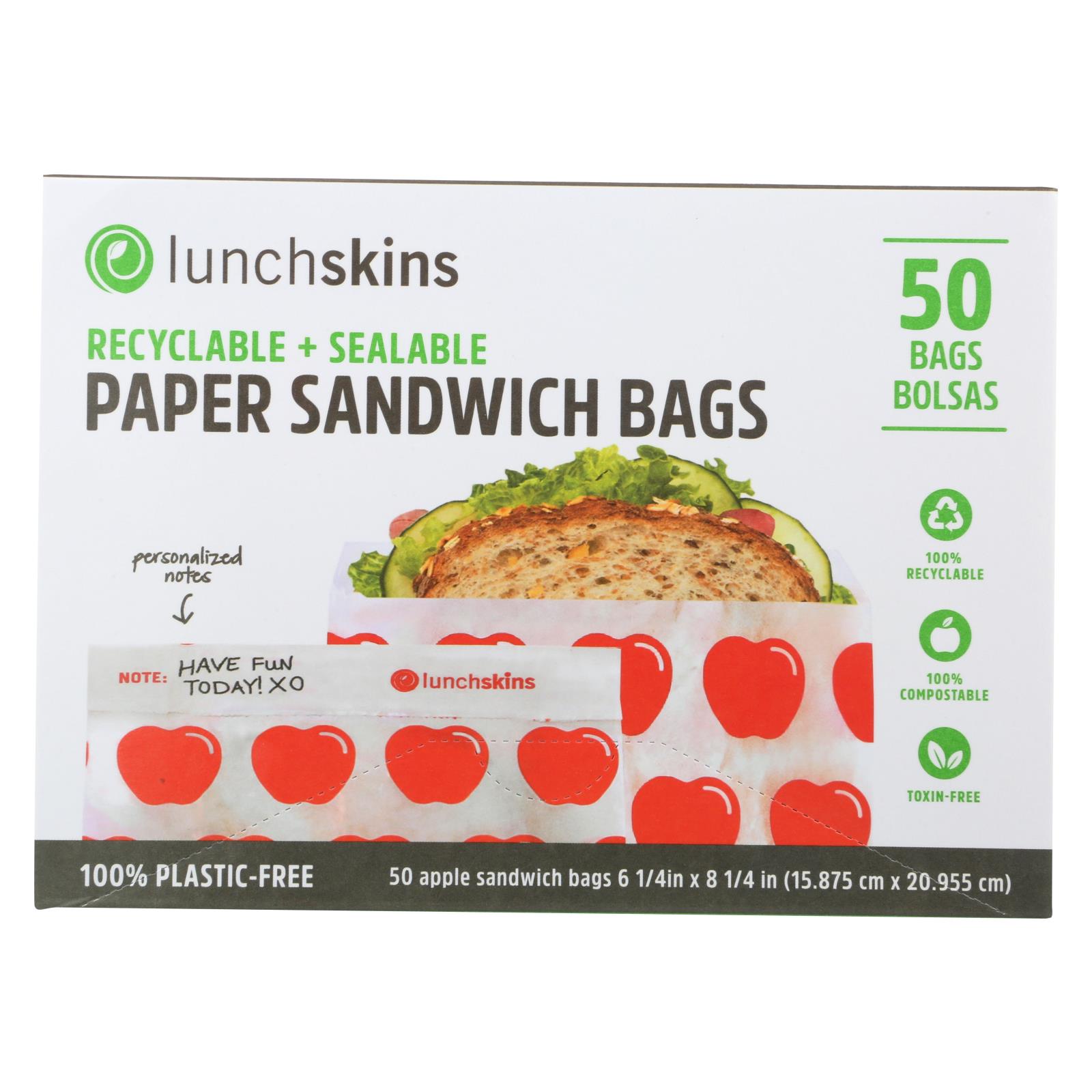 Lunchskins - Recyclable and Sealable Paper Sandwich Bags - Red Apple - 12개 묶음상품 - 50 Count