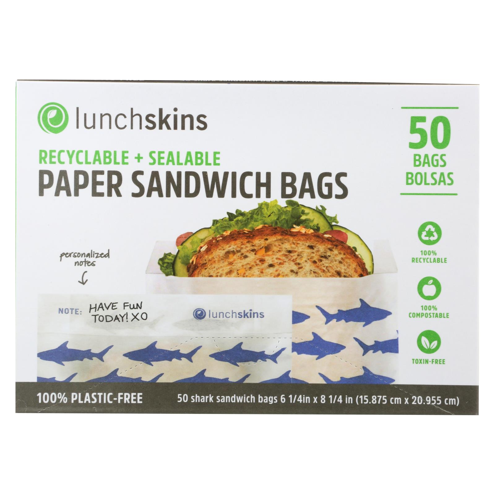 Lunchskins - Recyclable and Sealable Paper Sandwich Bags - Shark - 12개 묶음상품 - 50 Count