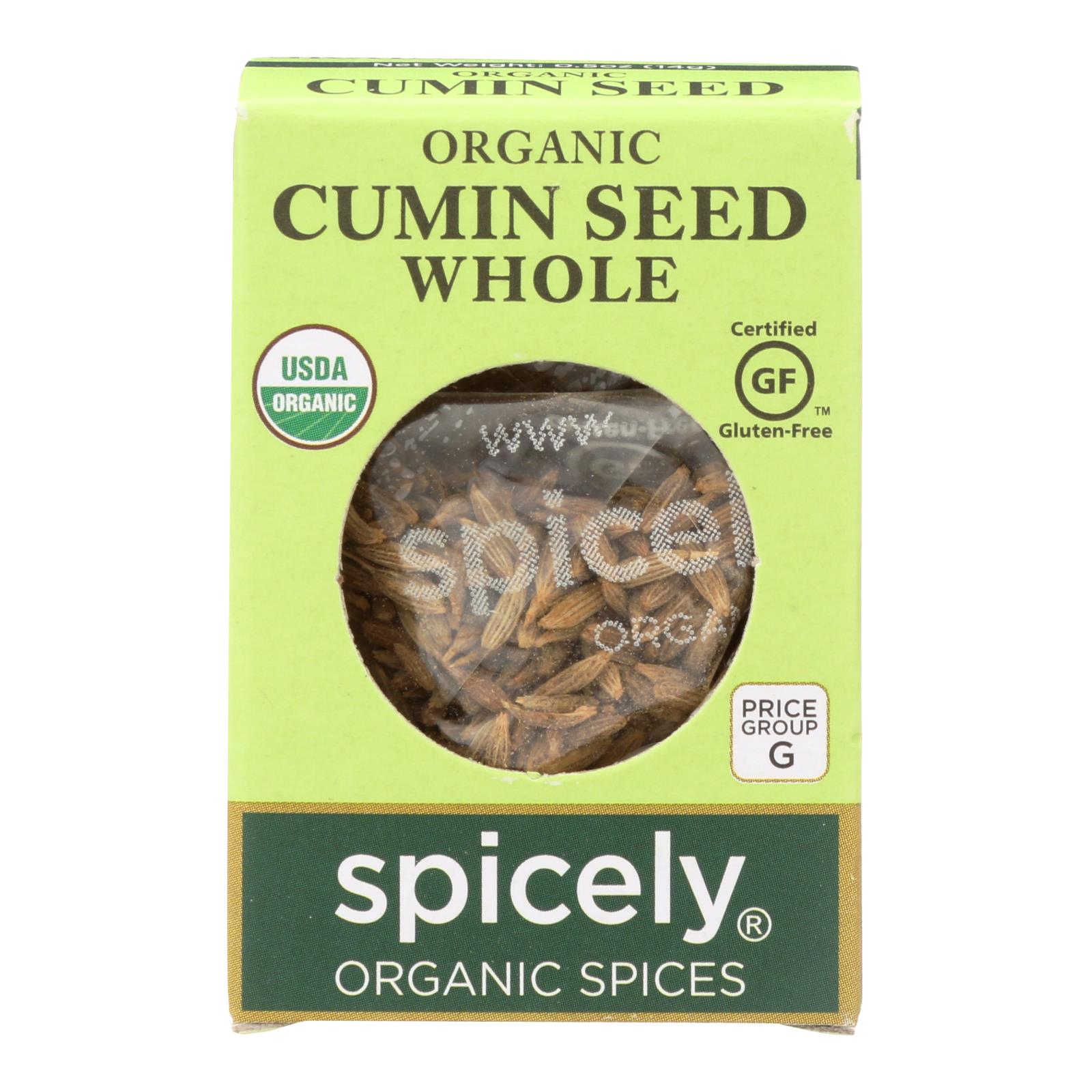 Spicely Organics - Organic Cumin Seed - Whole - 6개 묶음상품 - 0.5 oz.
