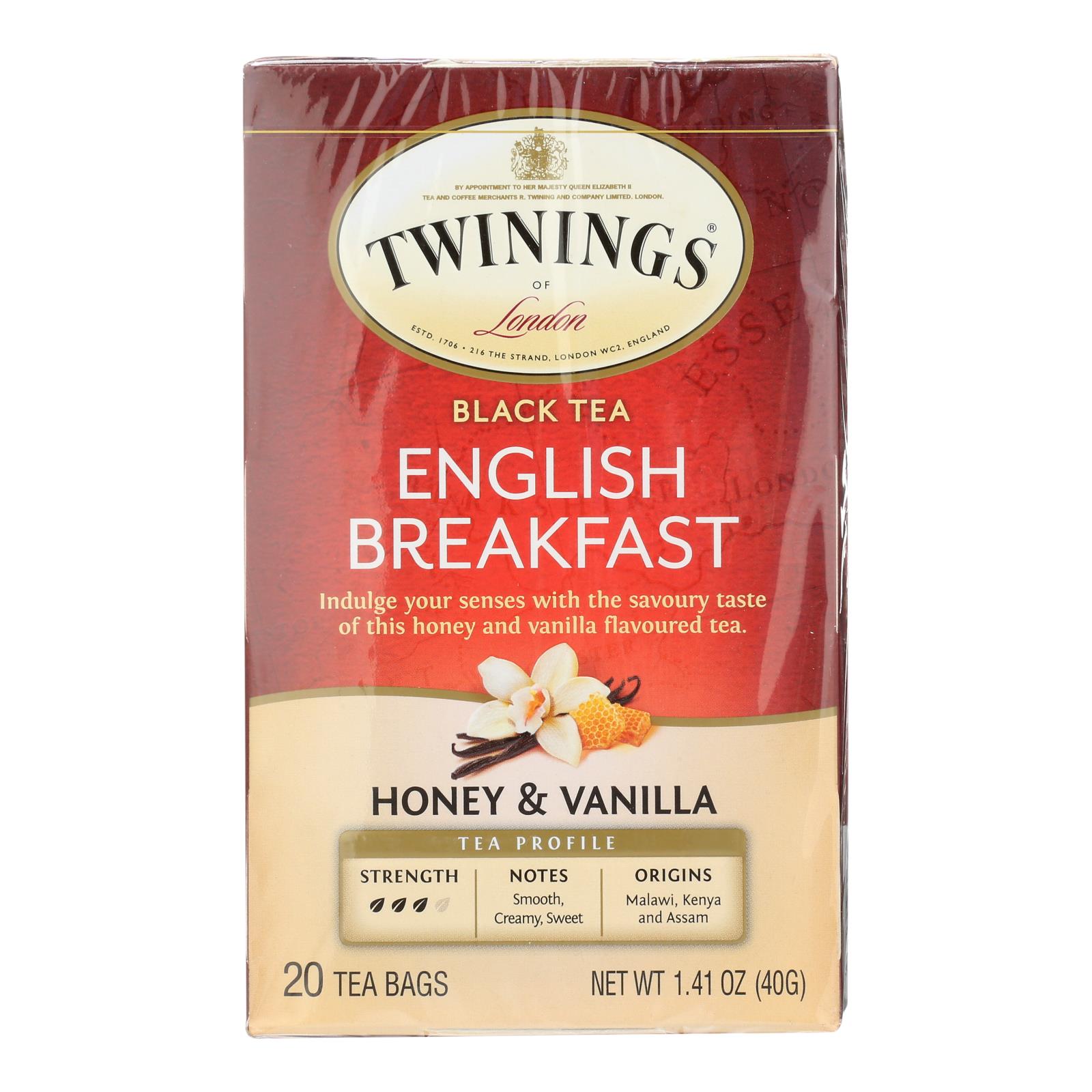 Twinings Tea - Tea English Breakfast Honey Vanilla - 6개 묶음상품 - 20 Count