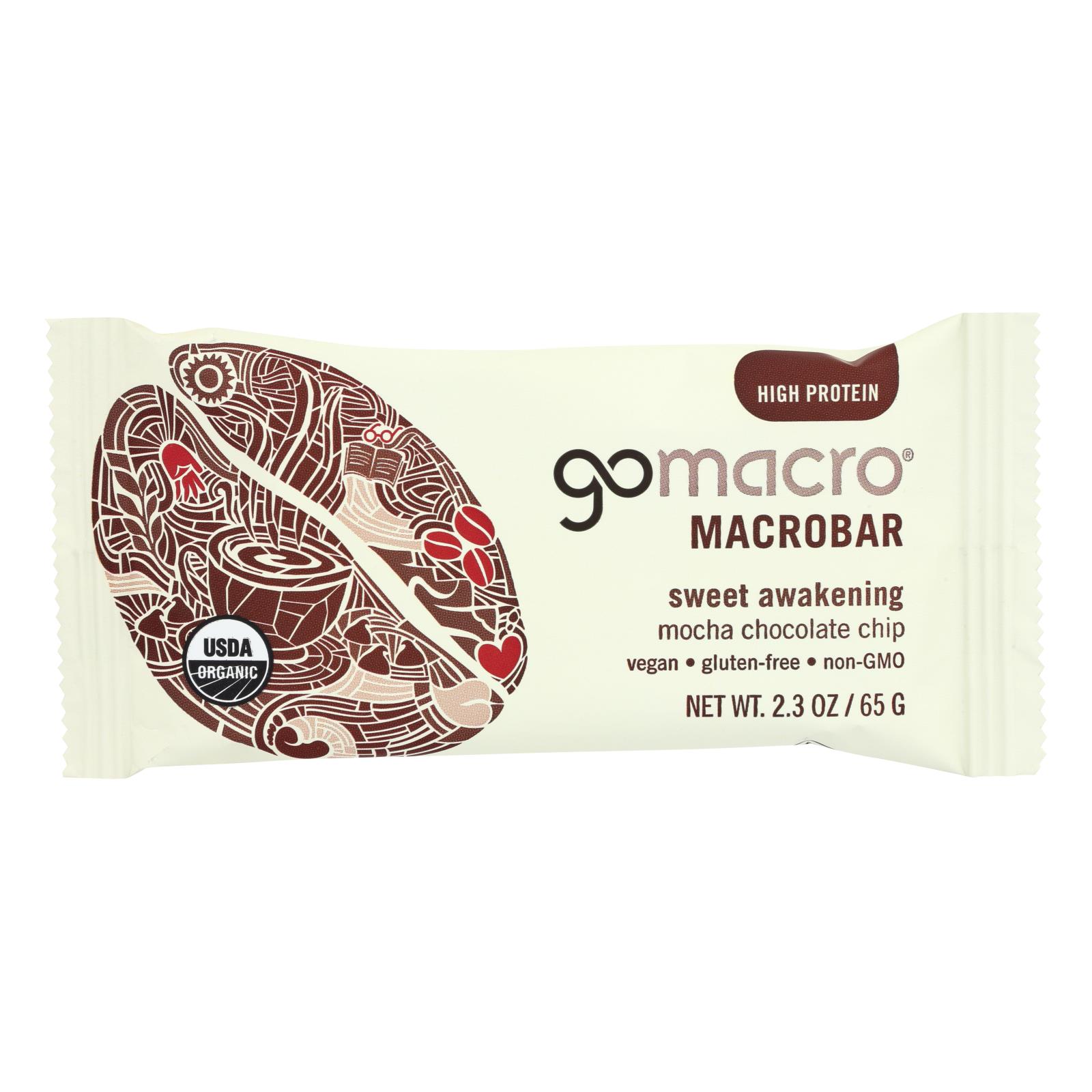 Gomacro Bar - Organic - Mocha - Chocolate Chip - 12개 묶음상품 - 2.3 oz