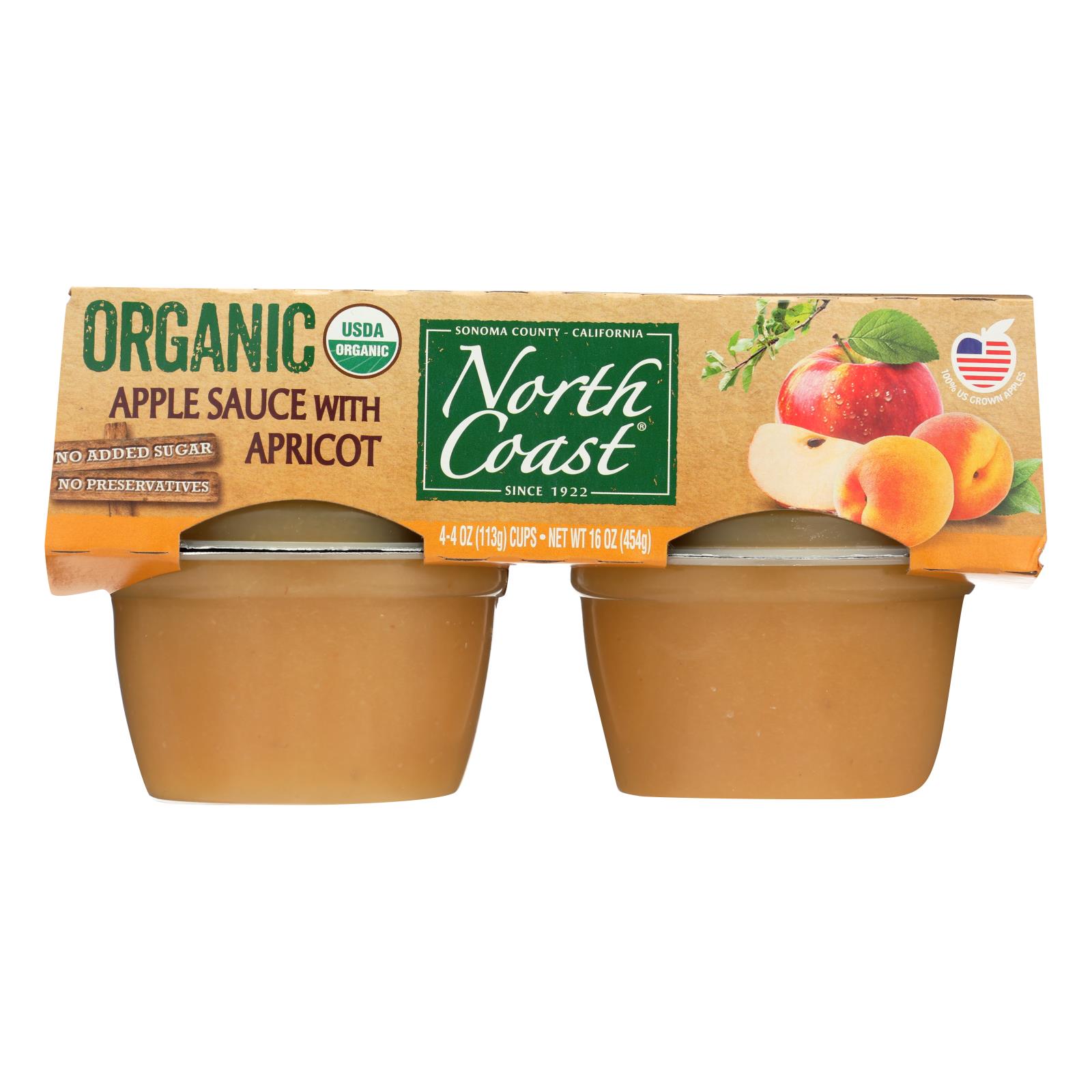 North Coast Organic Apple Sauce With Apricot - Case of 12 - 4/4 OZ