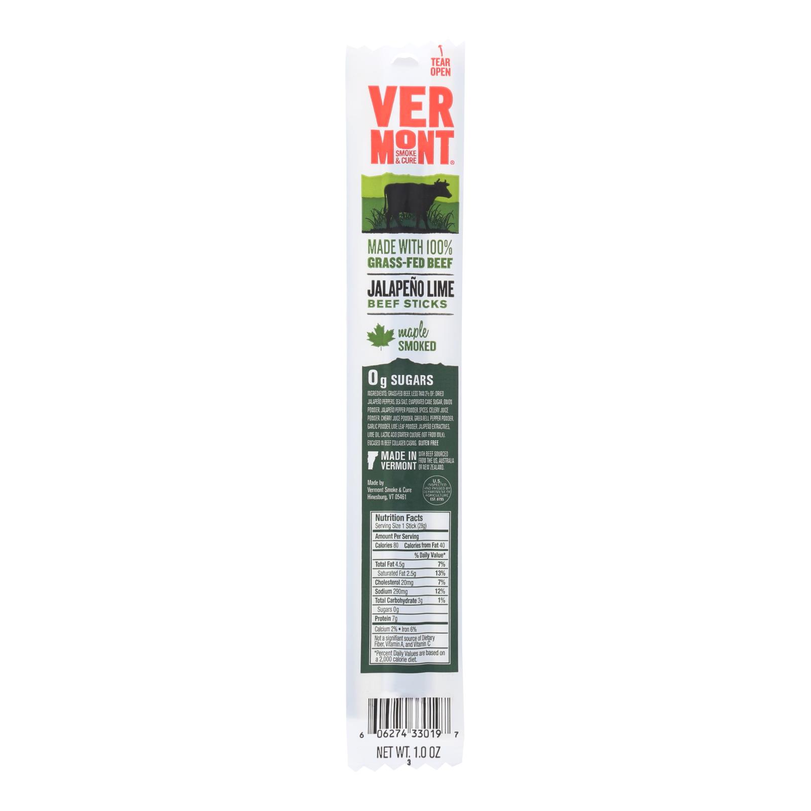 Vermont Smoke And Cure - Beef Sticks Jalap Lime - 24개 묶음상품 - 1 OZ